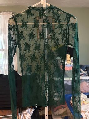 Free People Lace Top in Pine Frost Evergreen
